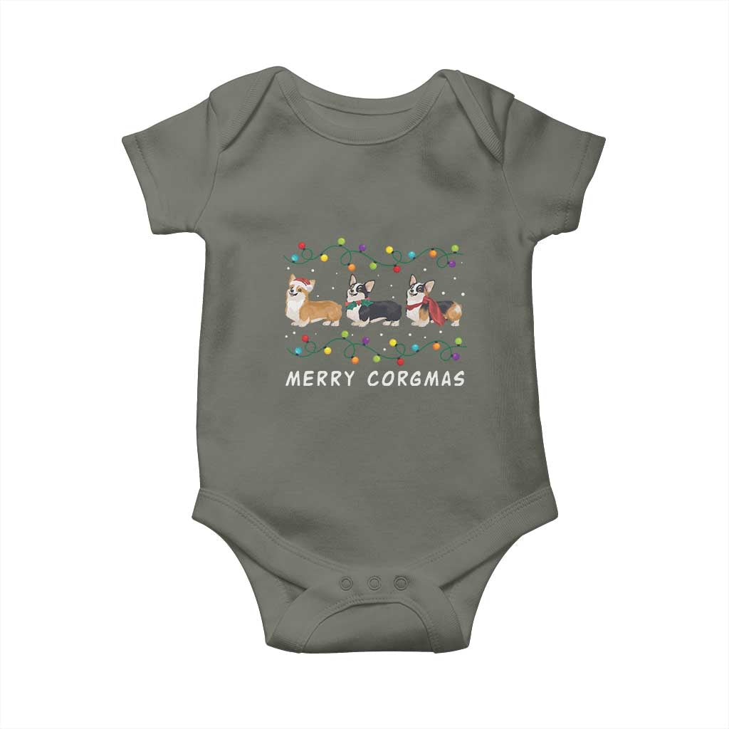 Corgi Dog Christmas Baby Onesie Merry Corgmas Santa Tree Lights Xmas Dog Mom Ugly TS10 Military Green Print Your Wear
