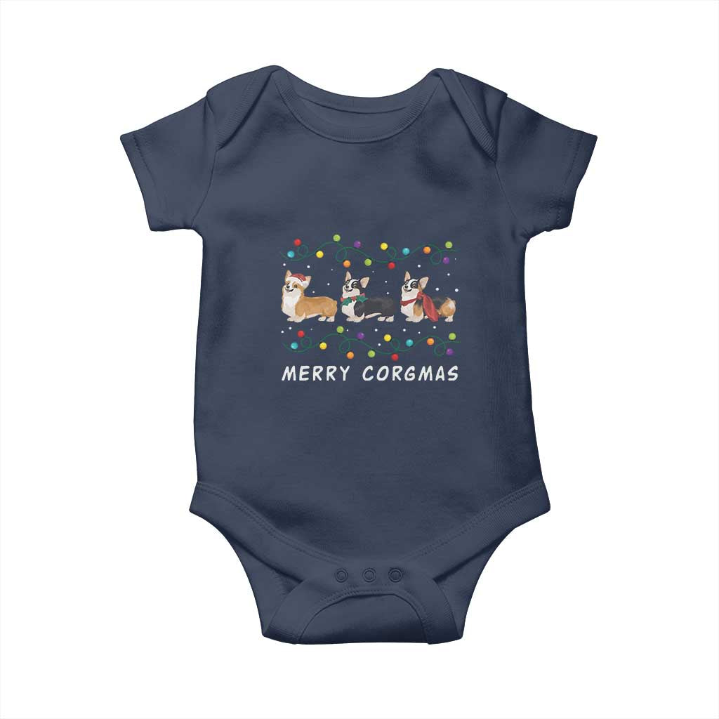 Corgi Dog Christmas Baby Onesie Merry Corgmas Santa Tree Lights Xmas Dog Mom Ugly TS10 Navy Print Your Wear