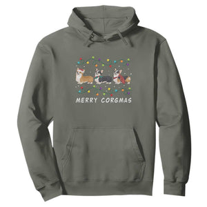Corgi Dog Christmas Hoodie Merry Corgmas Santa Tree Lights Xmas Dog Mom Ugly TS10 Military Green Print Your Wear