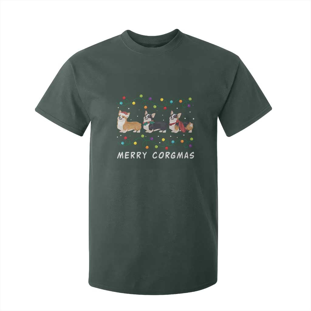 Corgi Dog Christmas T Shirt For Kid Merry Corgmas Santa Tree Lights Xmas Dog Mom Ugly TS10 Dark Forest Green Print Your Wear