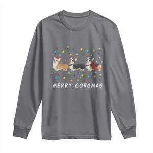 Corgi Dog Christmas Long Sleeve Shirt Merry Corgmas Santa Tree Lights Xmas Dog Mom Ugly TS10 Charcoal Print Your Wear