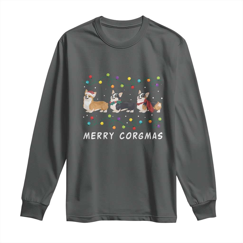 Corgi Dog Christmas Long Sleeve Shirt Merry Corgmas Santa Tree Lights Xmas Dog Mom Ugly TS10 Dark Heather Print Your Wear