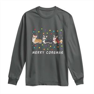 Corgi Dog Christmas Long Sleeve Shirt Merry Corgmas Santa Tree Lights Xmas Dog Mom Ugly TS10 Dark Heather Print Your Wear