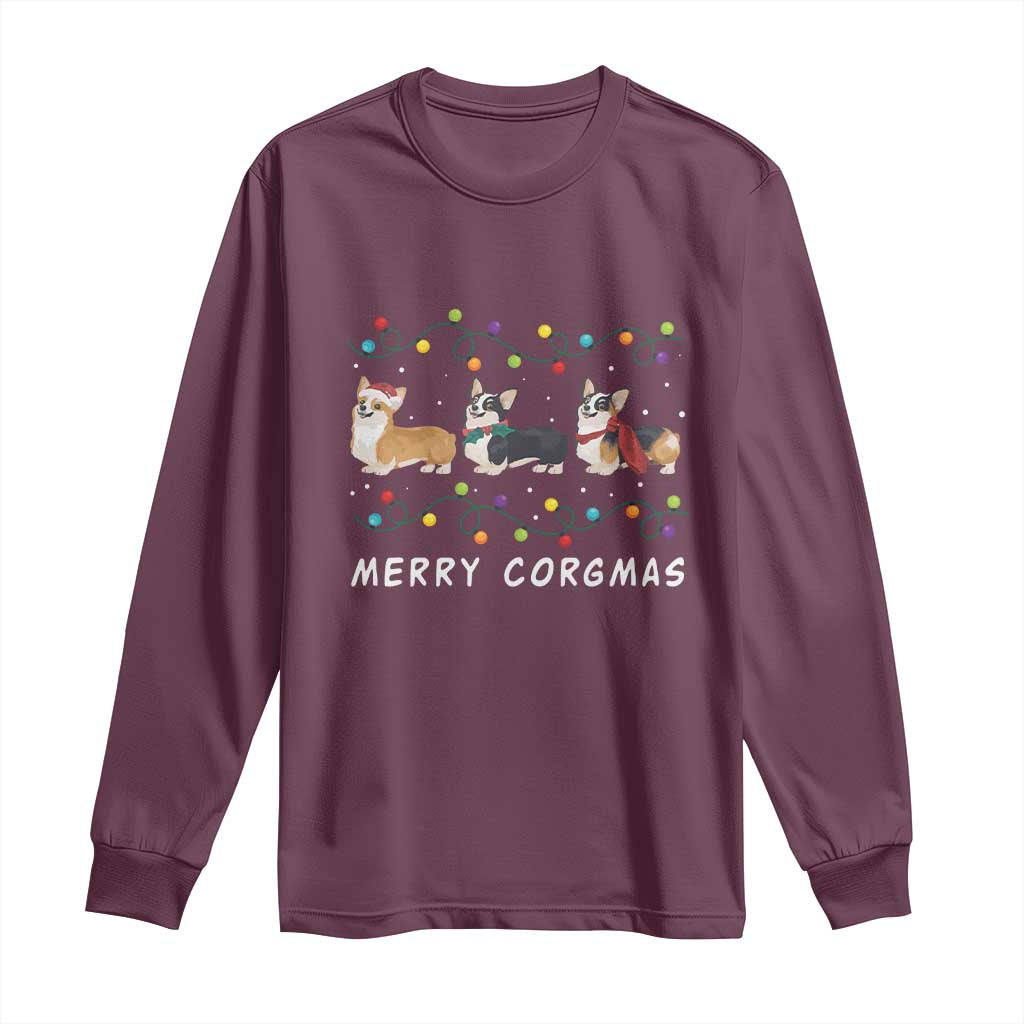 Corgi Dog Christmas Long Sleeve Shirt Merry Corgmas Santa Tree Lights Xmas Dog Mom Ugly TS10 Maroon Print Your Wear