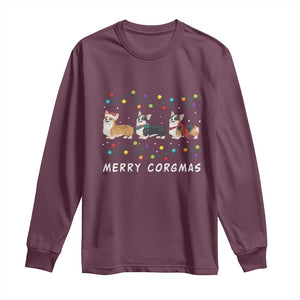 Corgi Dog Christmas Long Sleeve Shirt Merry Corgmas Santa Tree Lights Xmas Dog Mom Ugly TS10 Maroon Print Your Wear