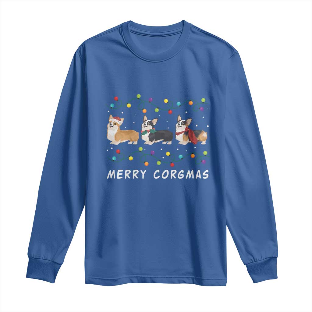 Corgi Dog Christmas Long Sleeve Shirt Merry Corgmas Santa Tree Lights Xmas Dog Mom Ugly TS10 Royal Blue Print Your Wear