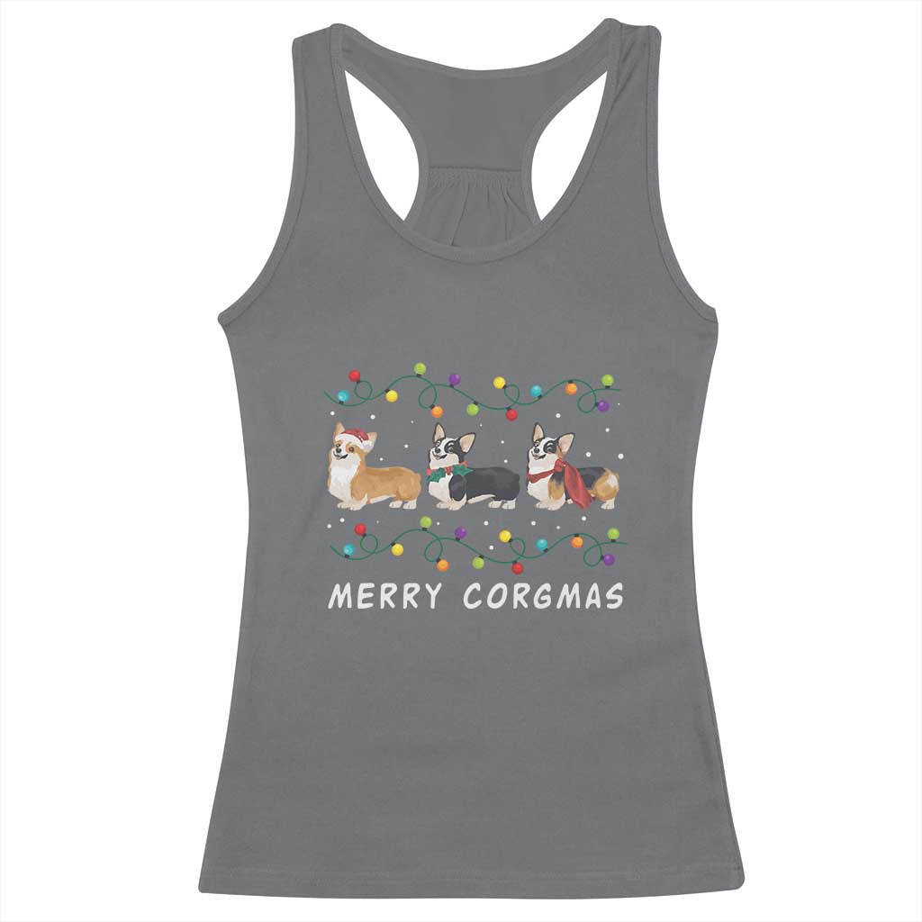 Corgi Dog Christmas Racerback Tank Top Merry Corgmas Santa Tree Lights Xmas Dog Mom Ugly TS10 Charcoal Print Your Wear