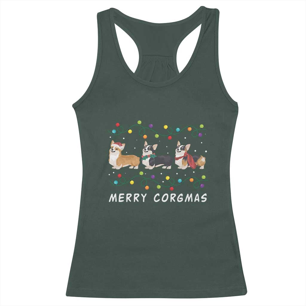 Corgi Dog Christmas Racerback Tank Top Merry Corgmas Santa Tree Lights Xmas Dog Mom Ugly TS10 Dark Forest Green Print Your Wear