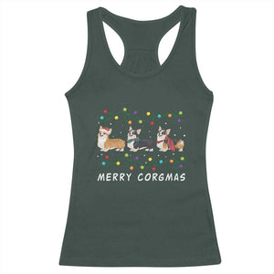 Corgi Dog Christmas Racerback Tank Top Merry Corgmas Santa Tree Lights Xmas Dog Mom Ugly TS10 Dark Forest Green Print Your Wear