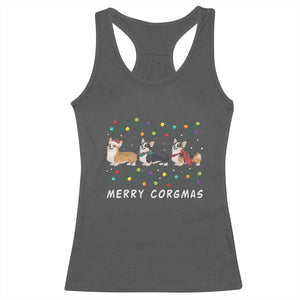 Corgi Dog Christmas Racerback Tank Top Merry Corgmas Santa Tree Lights Xmas Dog Mom Ugly TS10 Dark Heather Print Your Wear