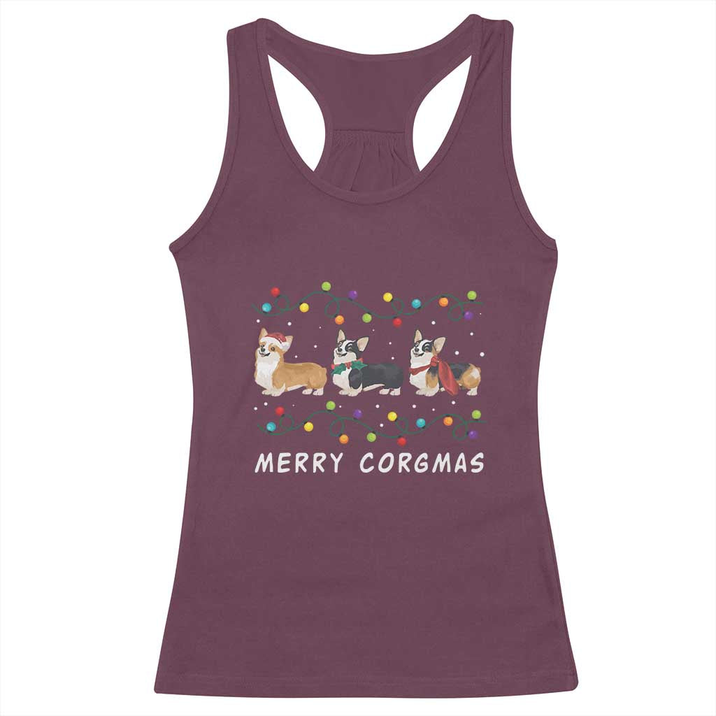Corgi Dog Christmas Racerback Tank Top Merry Corgmas Santa Tree Lights Xmas Dog Mom Ugly TS10 Maroon Print Your Wear