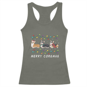 Corgi Dog Christmas Racerback Tank Top Merry Corgmas Santa Tree Lights Xmas Dog Mom Ugly TS10 Military Green Print Your Wear