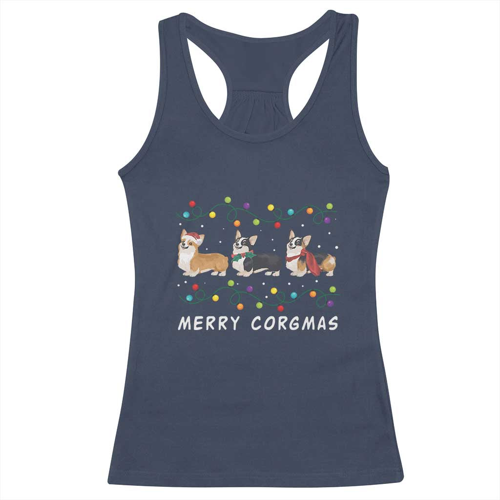 Corgi Dog Christmas Racerback Tank Top Merry Corgmas Santa Tree Lights Xmas Dog Mom Ugly TS10 Navy Print Your Wear