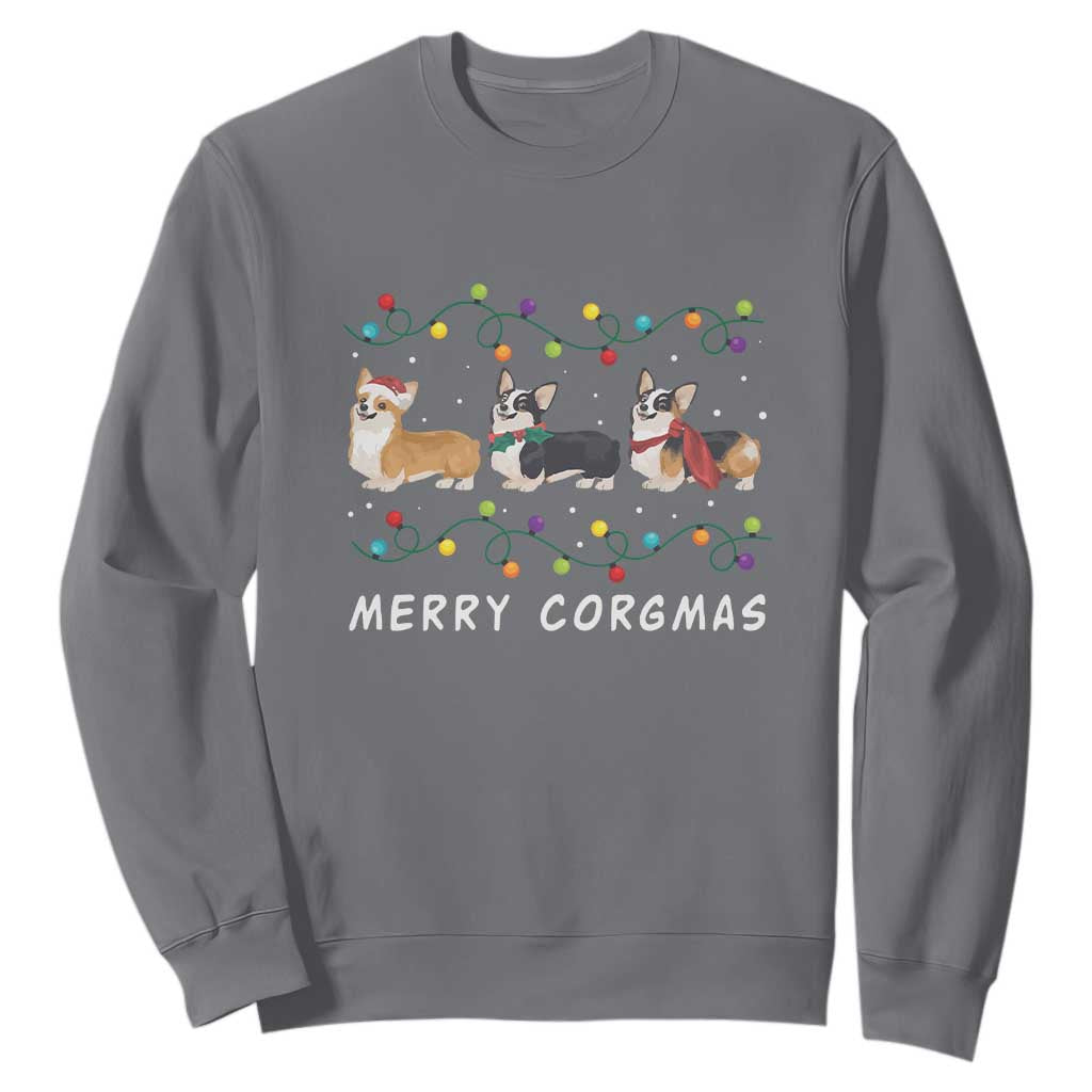 Corgi Dog Christmas Sweatshirt Merry Corgmas Santa Tree Lights Xmas Dog Mom Ugly TS10 Charcoal Print Your Wear