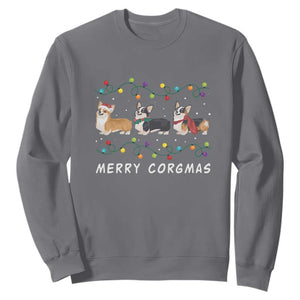 Corgi Dog Christmas Sweatshirt Merry Corgmas Santa Tree Lights Xmas Dog Mom Ugly TS10 Charcoal Print Your Wear