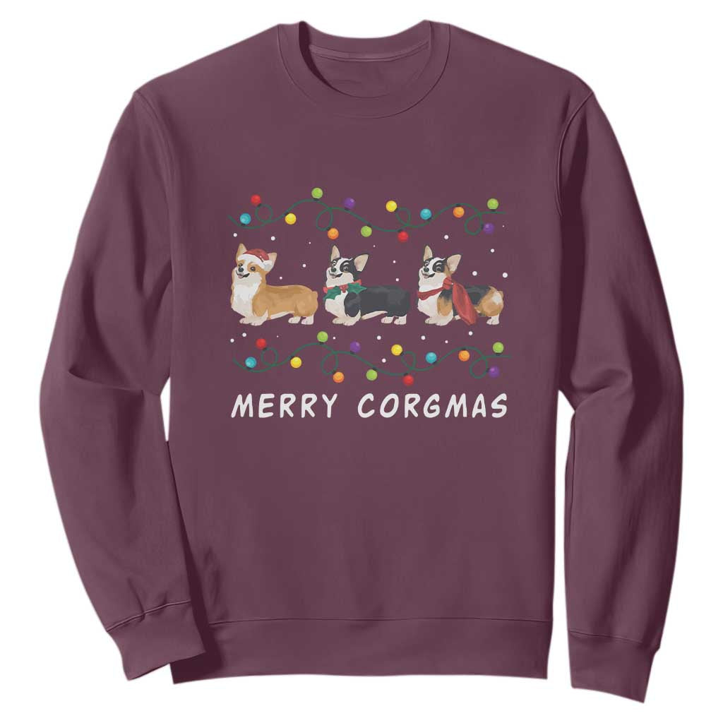 Corgi Dog Christmas Sweatshirt Merry Corgmas Santa Tree Lights Xmas Dog Mom Ugly TS10 Maroon Print Your Wear