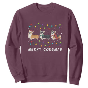Corgi Dog Christmas Sweatshirt Merry Corgmas Santa Tree Lights Xmas Dog Mom Ugly TS10 Maroon Print Your Wear