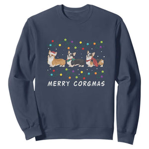Corgi Dog Christmas Sweatshirt Merry Corgmas Santa Tree Lights Xmas Dog Mom Ugly TS10 Navy Print Your Wear