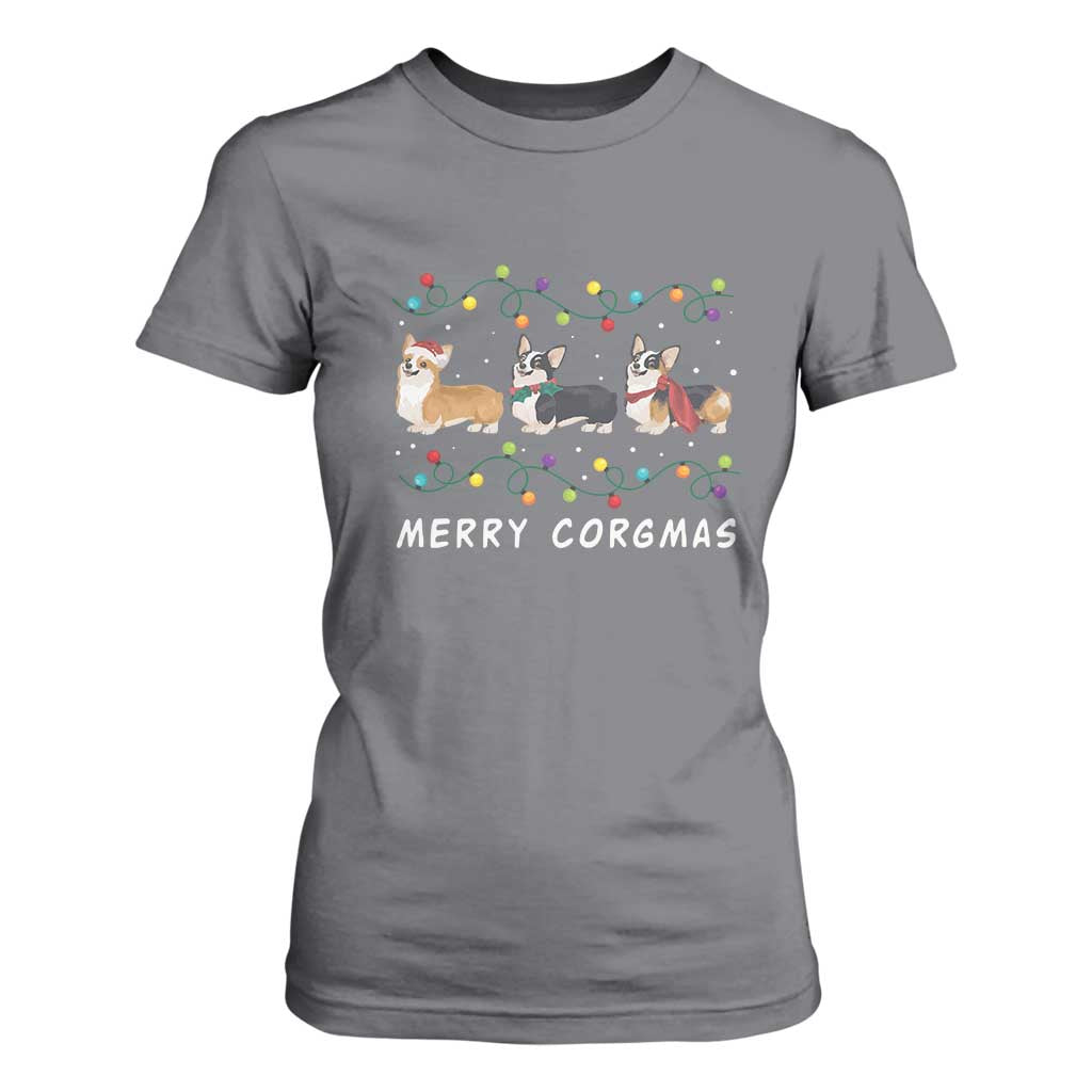 Corgi Dog Christmas T Shirt For Women Merry Corgmas Santa Tree Lights Xmas Dog Mom Ugly TS10 Charcoal Print Your Wear
