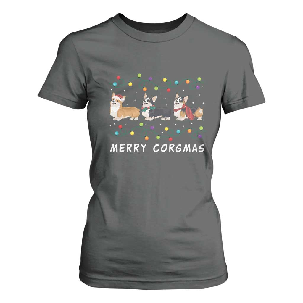 Corgi Dog Christmas T Shirt For Women Merry Corgmas Santa Tree Lights Xmas Dog Mom Ugly TS10 Dark Heather Print Your Wear
