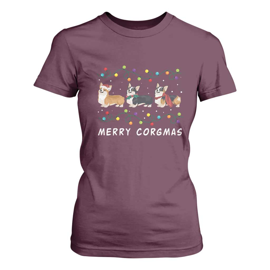 Corgi Dog Christmas T Shirt For Women Merry Corgmas Santa Tree Lights Xmas Dog Mom Ugly TS10 Maroon Print Your Wear