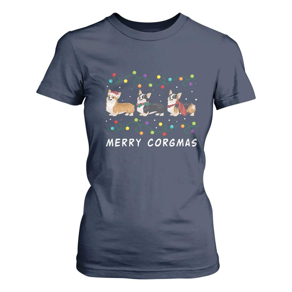 Corgi Dog Christmas T Shirt For Women Merry Corgmas Santa Tree Lights Xmas Dog Mom Ugly TS10 Navy Print Your Wear