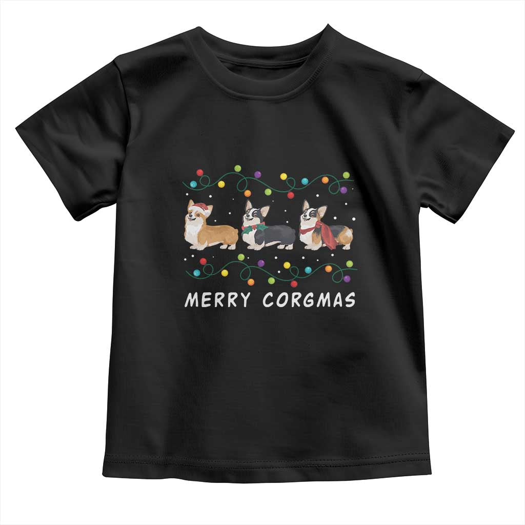 Corgi Dog Christmas Toddler T Shirt Merry Corgmas Santa Tree Lights Xmas Dog Mom Ugly TS10 Black Print Your Wear