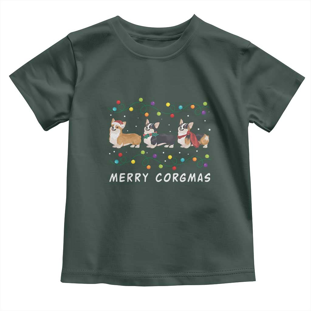 Corgi Dog Christmas Toddler T Shirt Merry Corgmas Santa Tree Lights Xmas Dog Mom Ugly TS10 Dark Forest Green Print Your Wear