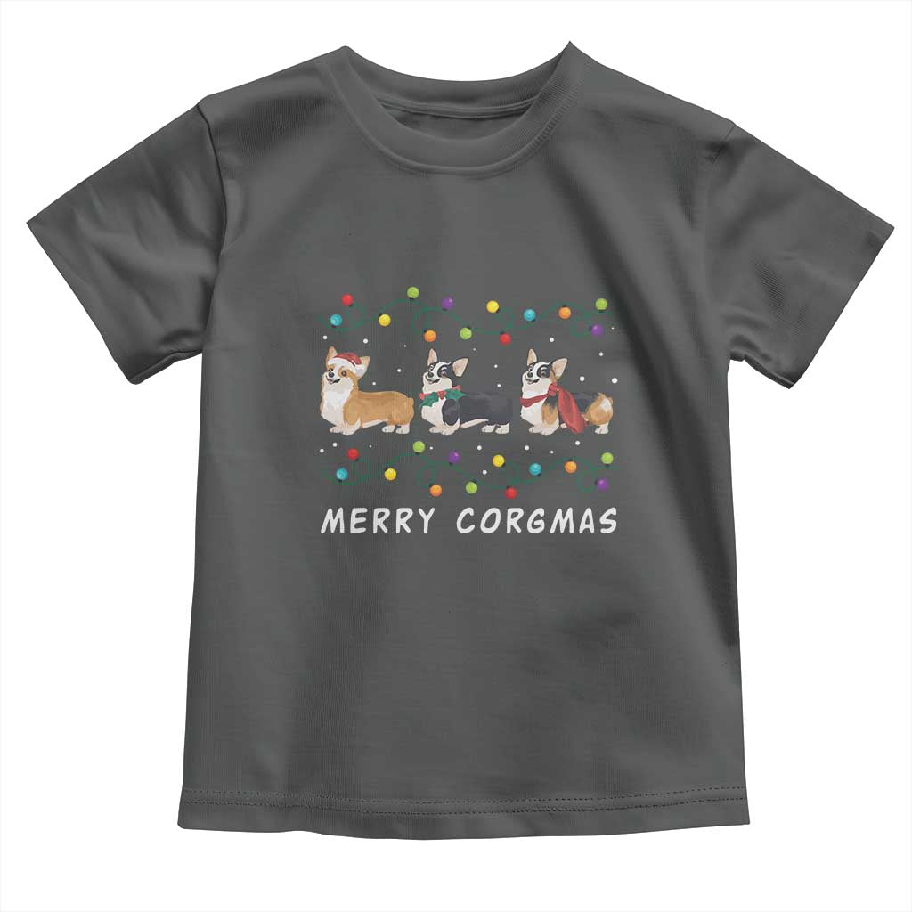 Corgi Dog Christmas Toddler T Shirt Merry Corgmas Santa Tree Lights Xmas Dog Mom Ugly TS10 Dark Heather Print Your Wear
