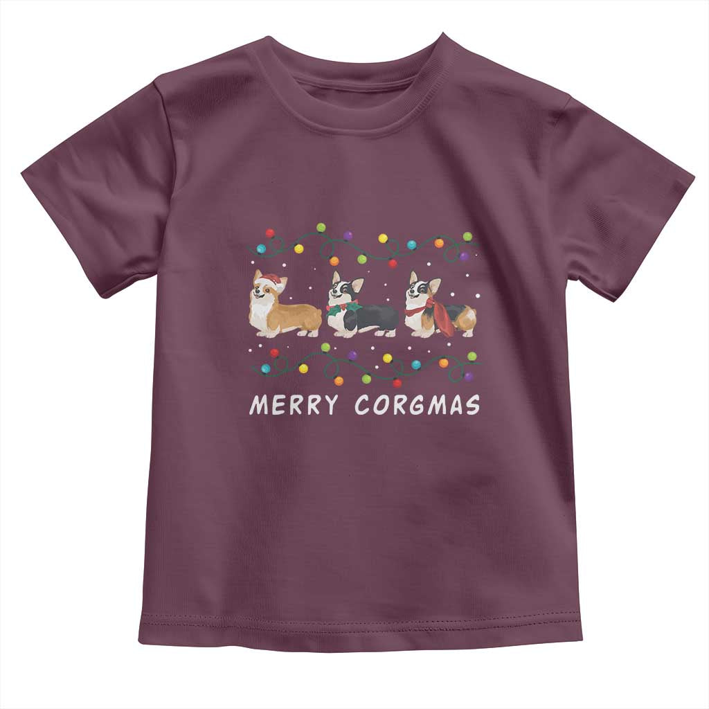 Corgi Dog Christmas Toddler T Shirt Merry Corgmas Santa Tree Lights Xmas Dog Mom Ugly TS10 Maroon Print Your Wear
