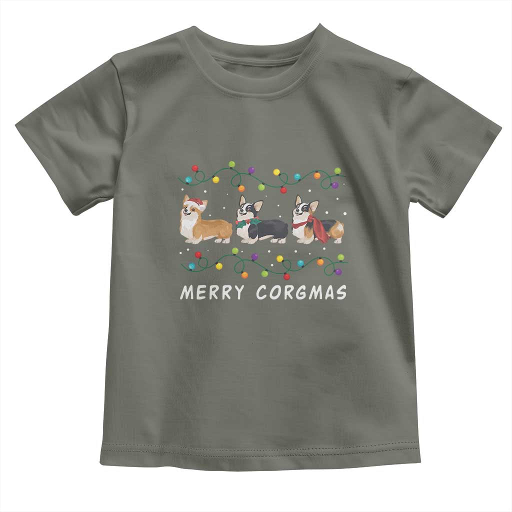 Corgi Dog Christmas Toddler T Shirt Merry Corgmas Santa Tree Lights Xmas Dog Mom Ugly TS10 Military Green Print Your Wear