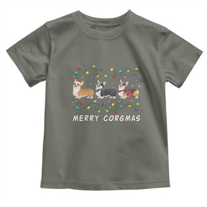 Corgi Dog Christmas Toddler T Shirt Merry Corgmas Santa Tree Lights Xmas Dog Mom Ugly TS10 Military Green Print Your Wear