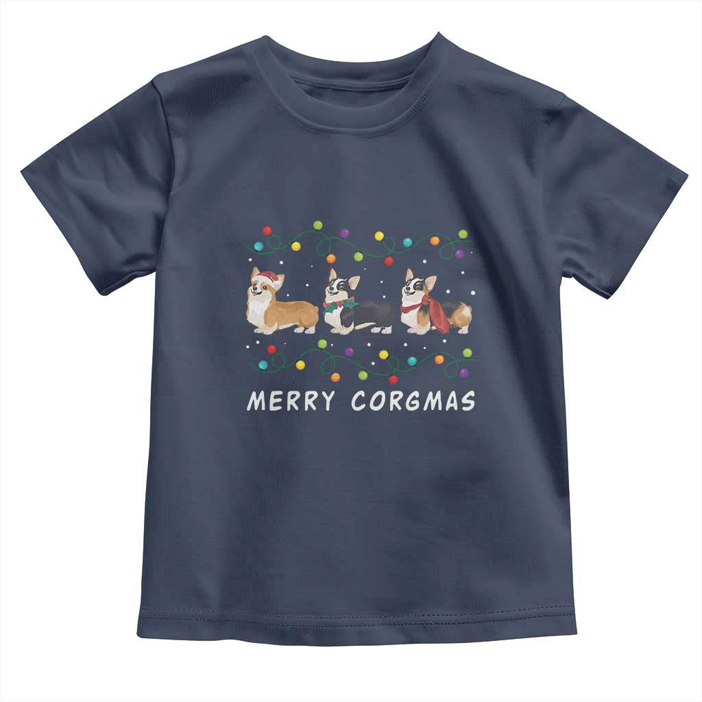 Corgi Dog Christmas Toddler T Shirt Merry Corgmas Santa Tree Lights Xmas Dog Mom Ugly TS10 Navy Print Your Wear