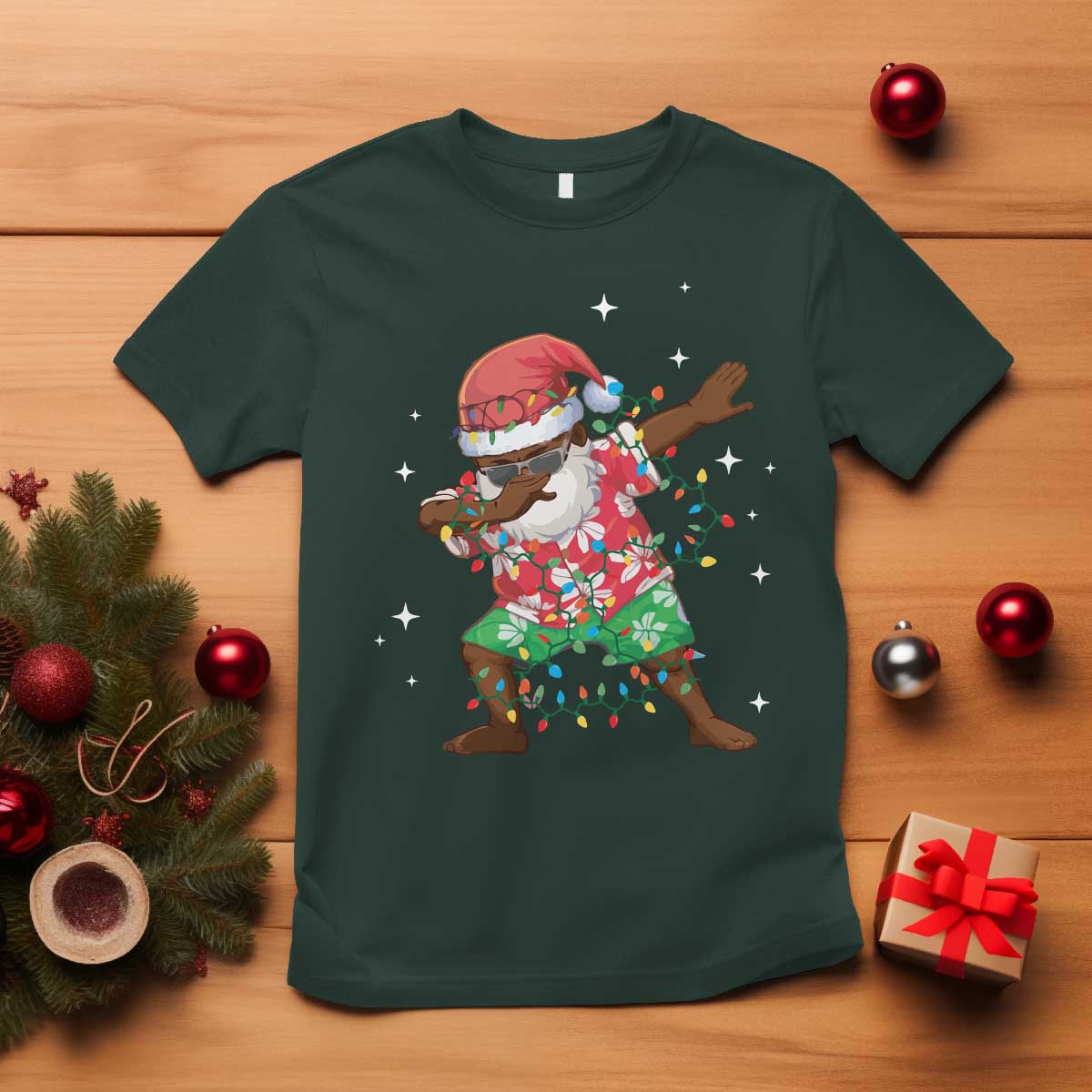 Christmas Hawaiian T Shirt Afro African Dabbing Santa Xmas Dab Girls Boys Kids TS10 Dark Forest Green Print Your Wear