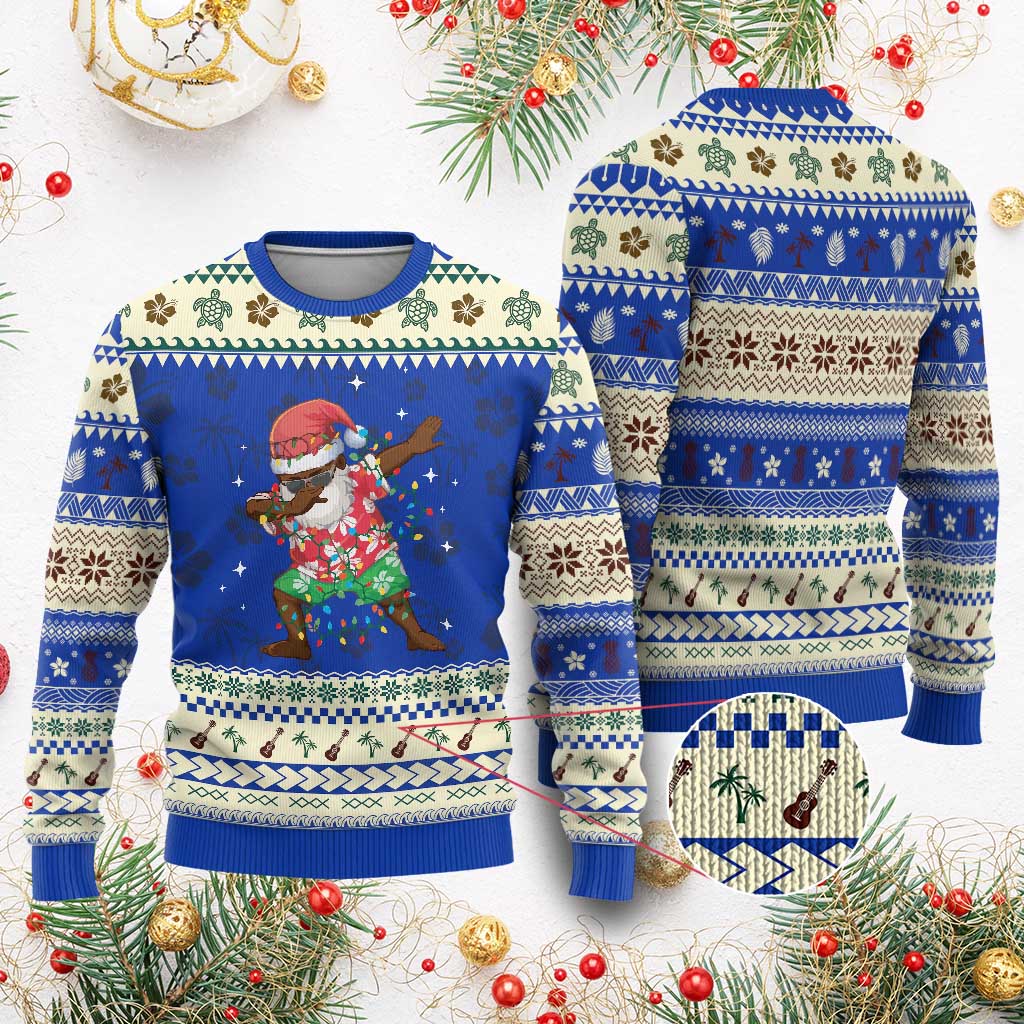 Hawaiian Ugly Christmas Sweater Afro African Dabbing Santa Xmas Dab Girls Boys Kids TS10 Blue Print Your Wear