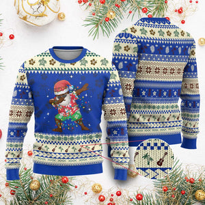 Hawaiian Ugly Christmas Sweater Afro African Dabbing Santa Xmas Dab Girls Boys Kids TS10 Blue Print Your Wear