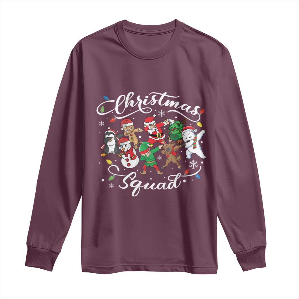 Christmas Squad Long Sleeve Shirt Santa Dabbing Elf Family Matching Pajamas Xmas Crew TS10 Maroon Print Your Wear