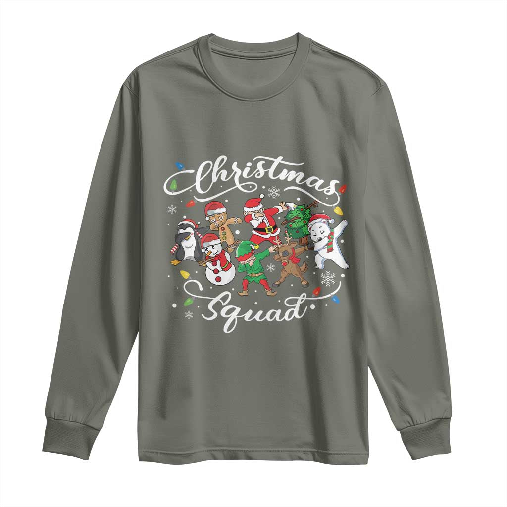 Christmas Squad Long Sleeve Shirt Santa Dabbing Elf Family Matching Pajamas Xmas Crew TS10 Military Green Print Your Wear