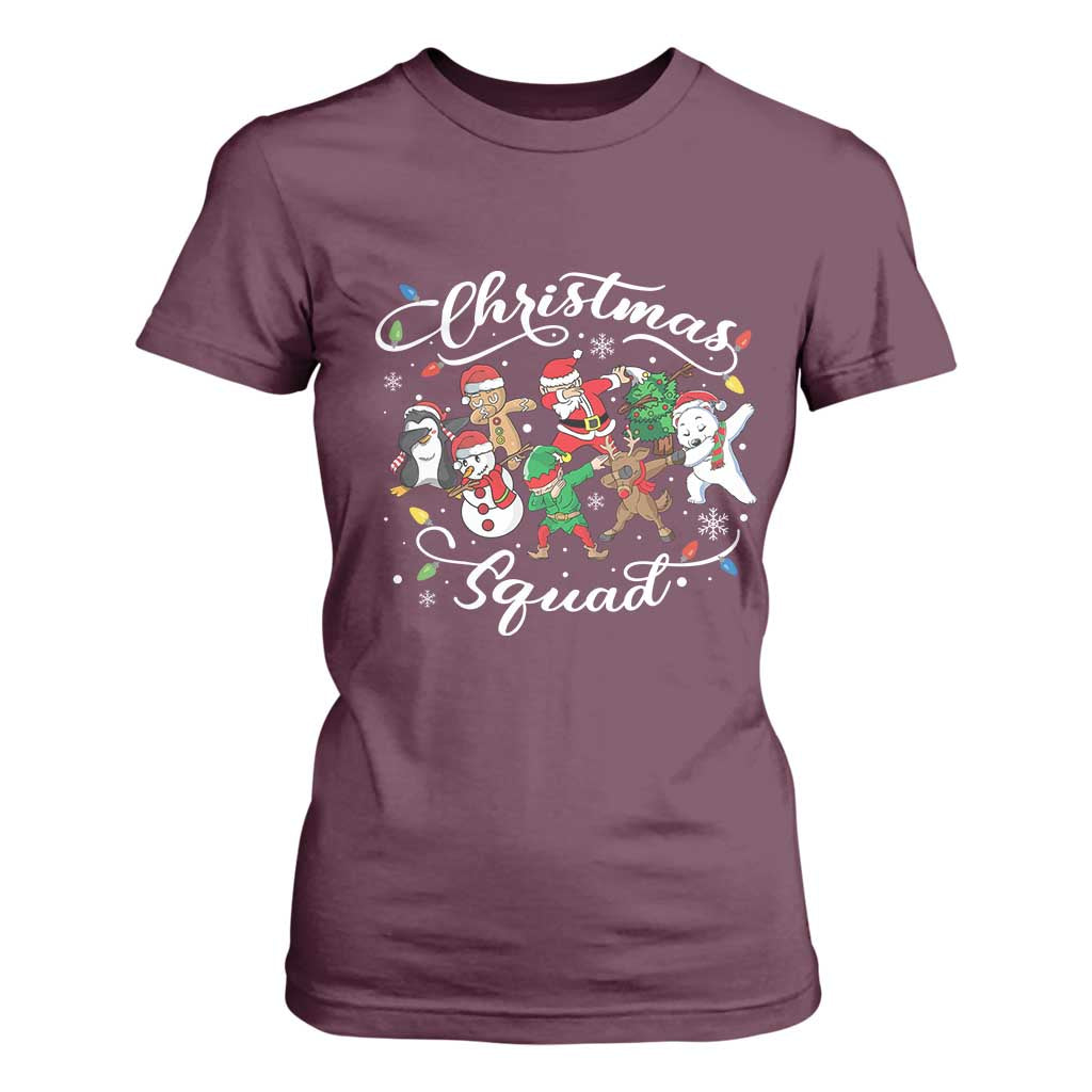 Christmas Squad T Shirt For Women Santa Dabbing Elf Family Matching Pajamas Xmas Crew TS10 Maroon Print Your Wear