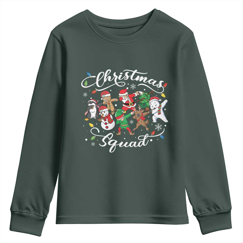 Christmas Squad Youth Sweatshirt Santa Dabbing Elf Family Matching Pajamas Xmas Crew TS10 Dark Forest Green Print Your Wear