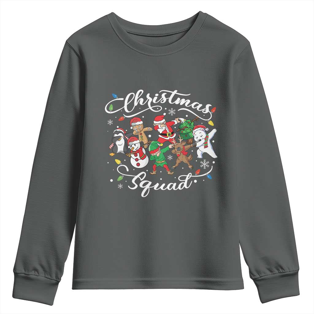 Christmas Squad Youth Sweatshirt Santa Dabbing Elf Family Matching Pajamas Xmas Crew TS10 Dark Heather Print Your Wear