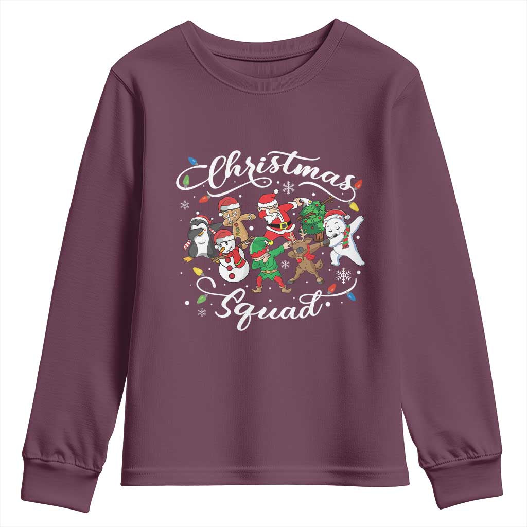 Christmas Squad Youth Sweatshirt Santa Dabbing Elf Family Matching Pajamas Xmas Crew TS10 Maroon Print Your Wear