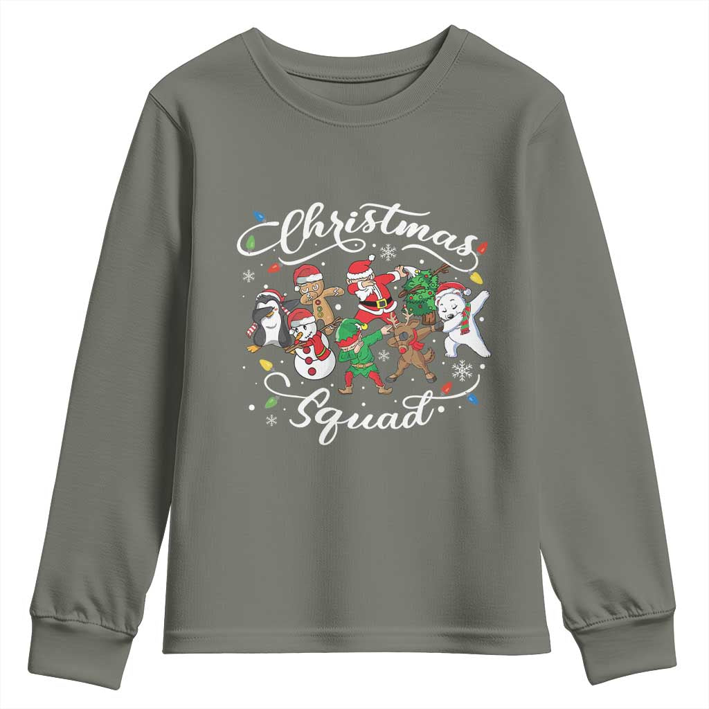 Christmas Squad Youth Sweatshirt Santa Dabbing Elf Family Matching Pajamas Xmas Crew TS10 Military Green Print Your Wear