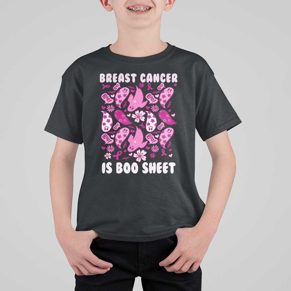 In October We Wear Pink T Shirt For Kid Ghost Breast Cancer Is Boo Sheet TS10 Black Print Your Wear