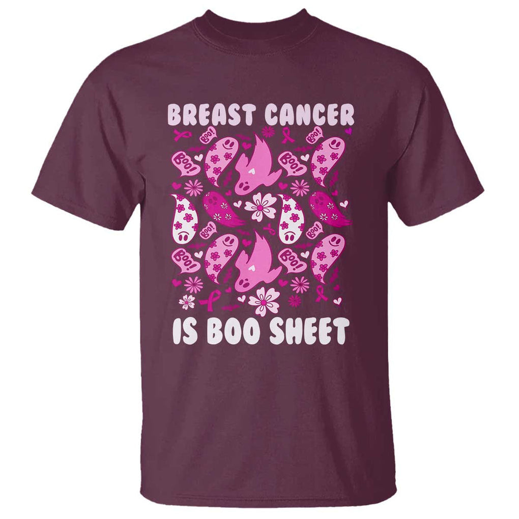 In October We Wear Pink T Shirt Ghost Breast Cancer Is Boo Sheet TS10 Maroon Print Your Wear