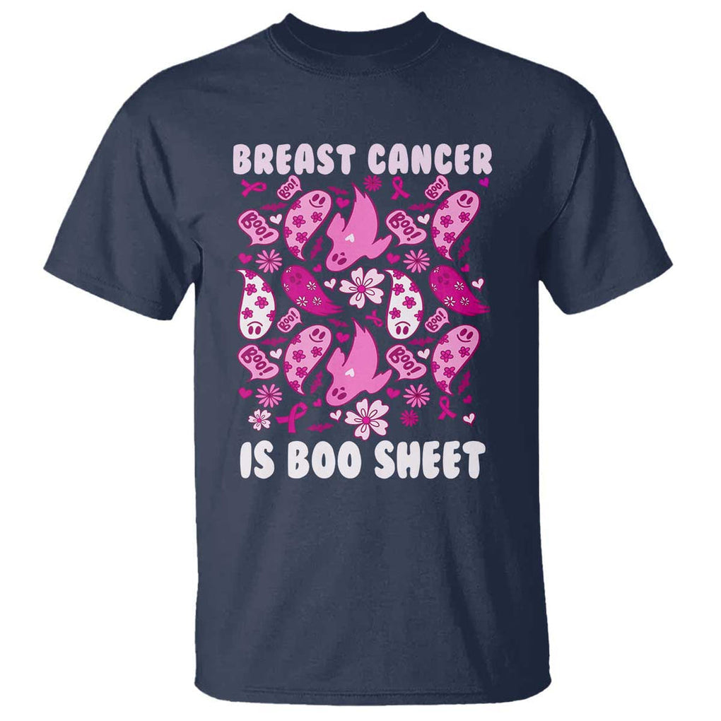 In October We Wear Pink T Shirt Ghost Breast Cancer Is Boo Sheet TS10 Navy Print Your Wear