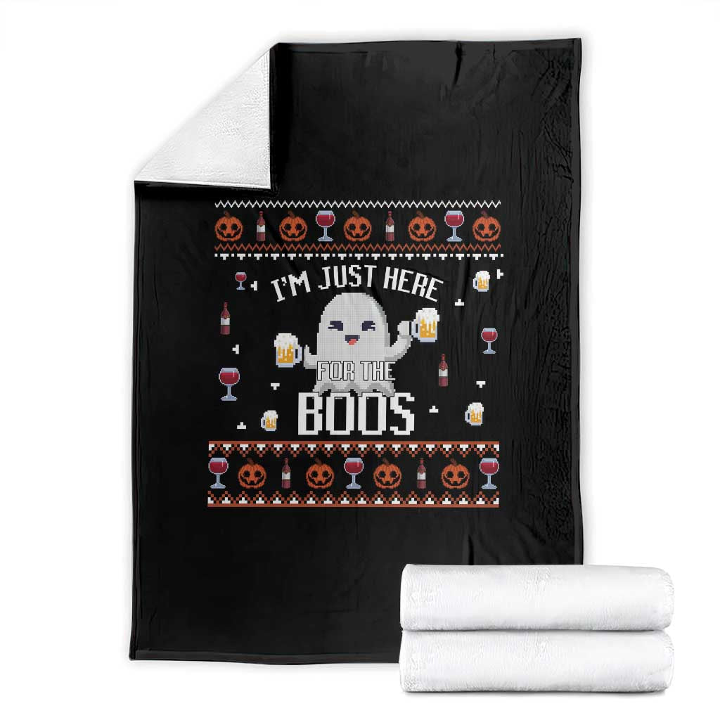 Im Just Here for the Boos Funny Gift Halloween Ghost with Beer Throw Blanket Ugly Halloween Sweater TS10 Black Print Your Wear