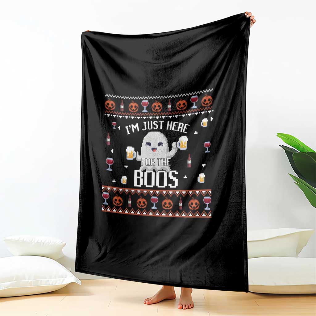Im Just Here for the Boos Funny Gift Halloween Ghost with Beer Throw Blanket Ugly Halloween Sweater TS10 Print Your Wear