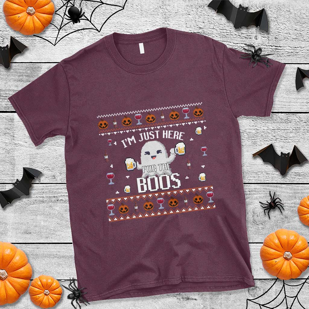Im Just Here for the Boos Funny Gift Halloween Ghost with Beer T Shirt Ugly Halloween Sweater TS10 Maroon Print Your Wear