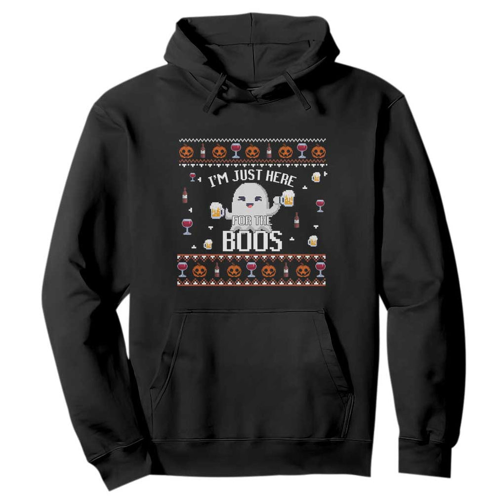 Im Just Here for the Boos Funny Gift Halloween Ghost with Beer Hoodie Ugly Halloween Sweater TS10 Black Print Your Wear